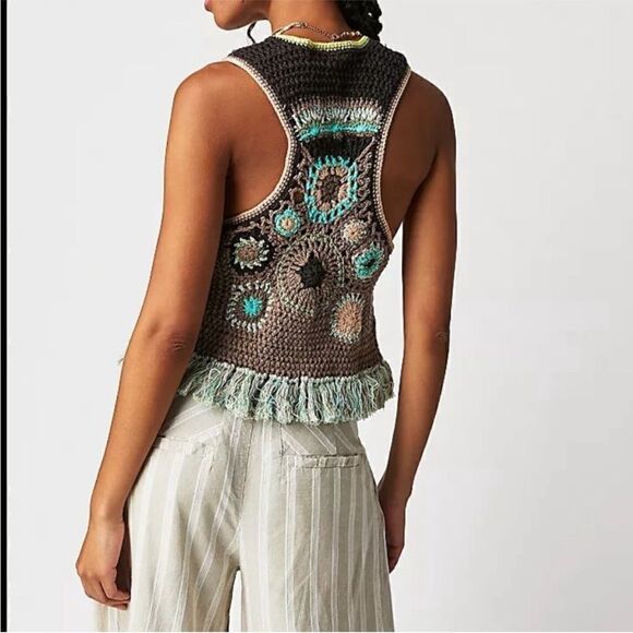 Free People Desert Rose Crochet Vest in Canyon Combo - Picture 2 of 7